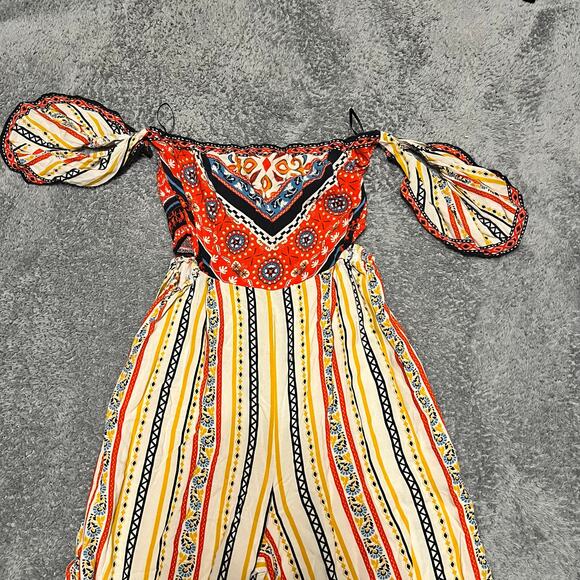 Flying Tomatoe Jumpsuit Womens Medium Cut Out Sides Wide Pants Aztec Lightweight - Picture 2 of 8